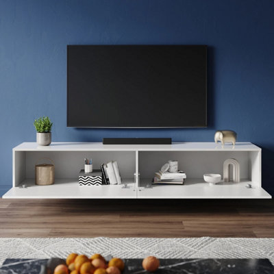 160 cm White High Gloss Wall Floating TV Stand Unit Cabinet Storage Door