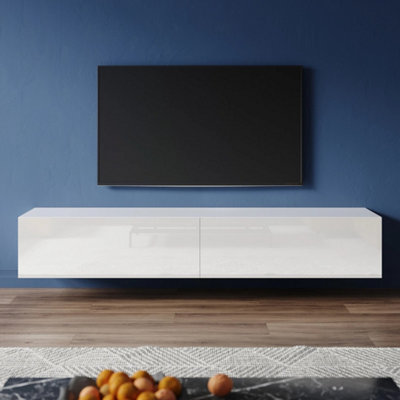 160 cm White High Gloss Wall Floating TV Stand Unit Cabinet Storage Door