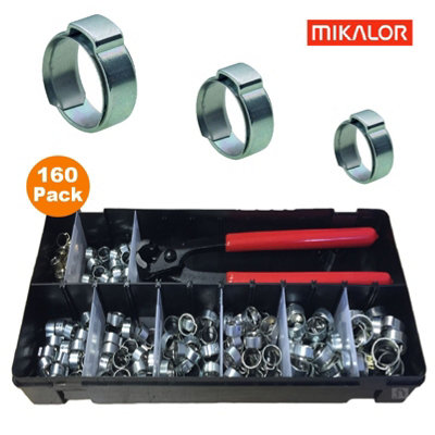 160 x Assorted Single Ear O Clamps and Pincers with Insert Stepless Inner Ring