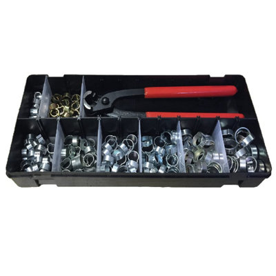 160 x Assorted Single Ear O Clips & Pincers, Steel Plated Hose Fuel Clamp