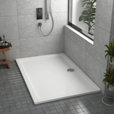 1600 x 700mm Rectangular Stone Shower Enclosure Tray Gloss White 30mm ...