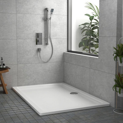 1600 x 700mm Rectangular Stone Shower Enclosure Tray Gloss White 30mm ...