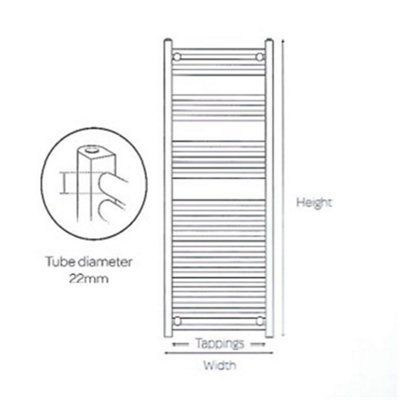 1600mm (H) x 400mm (W) - Vertical STRAIGHT - 22mm - White - Bathroom Towel Rail - (Clifton Rail) -(1.6m x 0.4m)