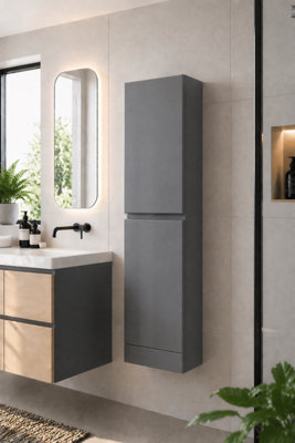 1600mm Handleless Wall Hung Gloss Dark Grey Storage Unit Bathroom ...