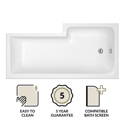 1600mm - L Shape Left Hand Shower Bath Tub with Leg Set - 3