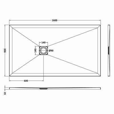 1600mm x 900mm Premium Slimline Rectangular Shower Tray - Slate Black