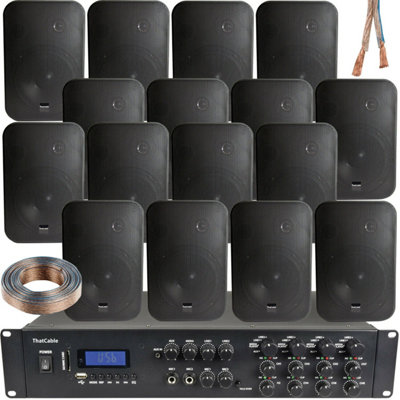 1600W Bluetooth Sound System 16x 200W Black Wall Speaker 8 Zone Matrix Amplifier
