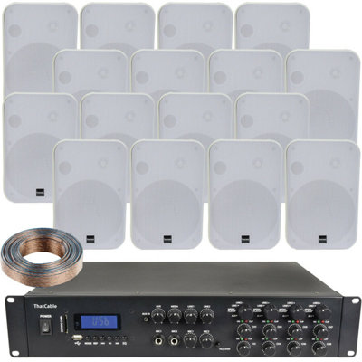1600W Bluetooth Sound System 16x 200W White Wall Speaker 8 Zone Matrix Amplifier