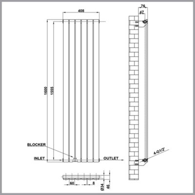 1600x408mm Vertical Single Flat Panel Designer Radiator White