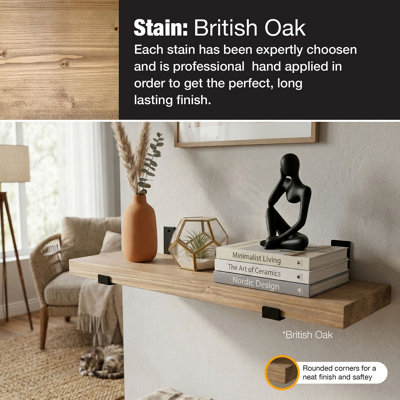 160cm British Oak Rustic Wooden Wall Shelf, Top Notch Home & Living ...