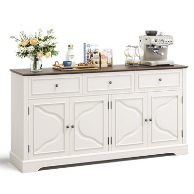 160CM Buffet Sideboard Cabinet with Drawers, Modern Coffee Bar Cabinet Wood White