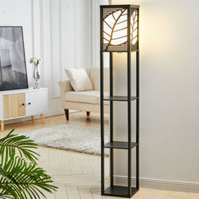 160cm E27 Base Leaves Wooden Floor Lamp Floor Light with Shelves and Foot Switch For Bedroom Living Room