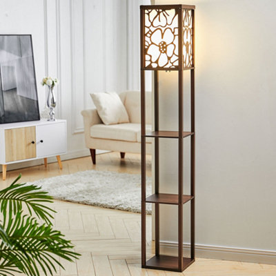 160cm E27 Base Walnut Flower Wooden Floor Lamp Floor Light with Storage ...