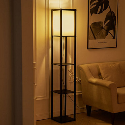 160cm E27 Base Wooden Floor Lamp Floor Light with Shelves and Foot Switch For Bedroom Living Room