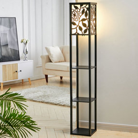 160cm E27 Vines Wooden Floor Lamp with Floor Light Shelves and Foot Switch For Bedroom Living Room