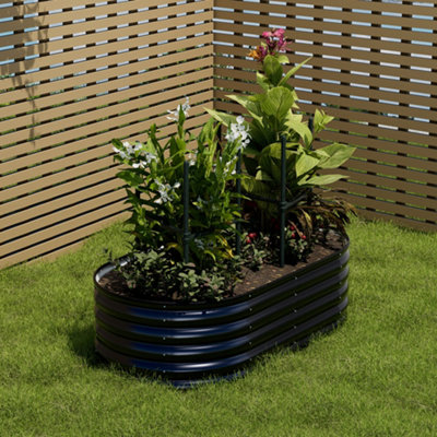 160cm W x 80cm D Anthracite Oval Shaped Galvanized Raised Garden Beds Outdoor Metal Planter Box for Vegetables Flowers