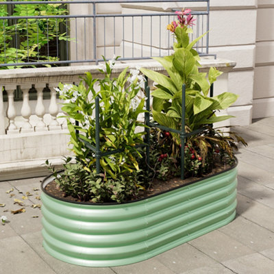 160cm W x 80cm D Light Green Oval Shaped Galvanized Raised Garden Beds Outdoor Metal Planter Box for Vegetables Flowers