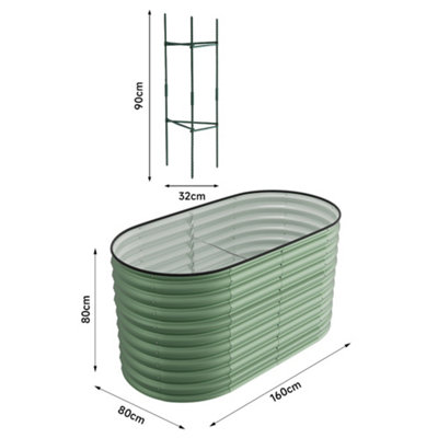 160cm W x 80cm D Light Green Oval-Shaped Galvanized Steel Raised Garden Bed Outdoor Use Only - 6