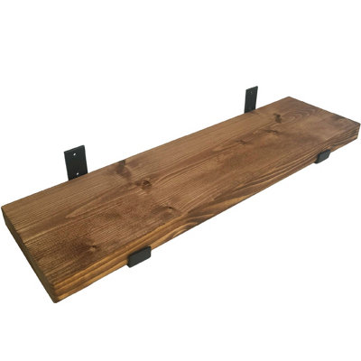 160cm Walnut Rustic Wooden Wall Shelf, Top Notch Home & Living