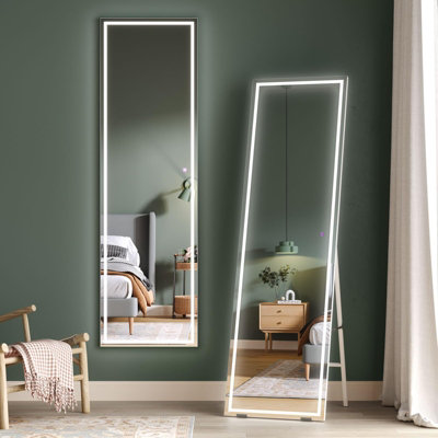 160CM x 40CM LED Full Body Mirror, Free Standing or Wall Mounted, Dimmable & 3 Color Lighting, White