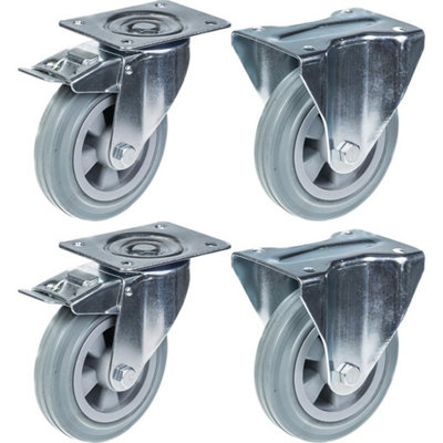 160mm 6" castor grey rubber brake & fixed strong 540kg capacity, set of 4