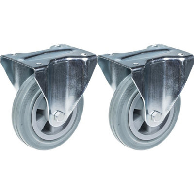 160mm 6" castor grey rubber tyre fixed strong 270kg capacity, set of 2