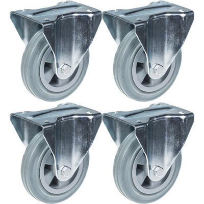 160mm 6" castor grey rubber tyre fixed strong 540kg capacity, set of 4