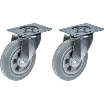 160mm 6" castor grey rubber tyre swivel strong 270kg capacity, set of 2