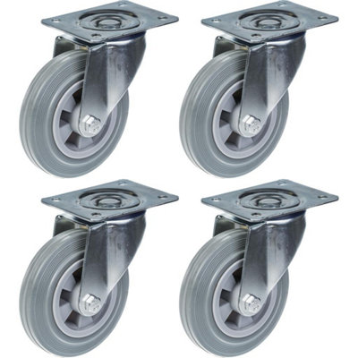 160mm 6" castor grey rubber tyre swivel strong 540kg capacity, set of 4