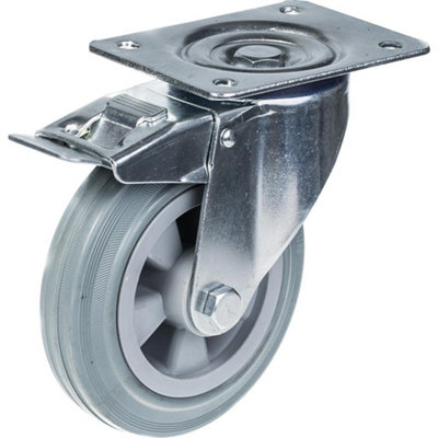 160mm 6" castor grey rubber tyre swivel with brake strong 135kg capacity