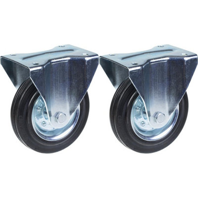160mm 6" castor rubber tyre, fixed, strong 300kg capacity, set of 2