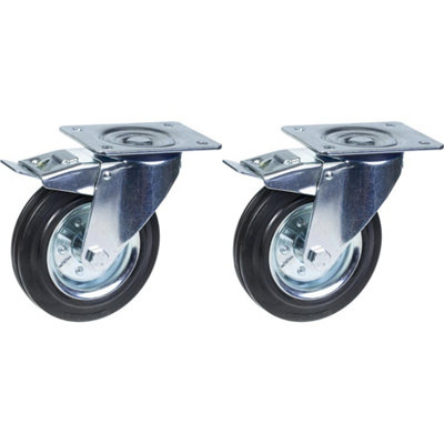 160mm 6" castor rubber tyre, swivel with brake, strong 300kg capacity, set of 2