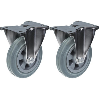160mm 6" stainless steel castor grey rubber, fixed, 270kg, set of 2
