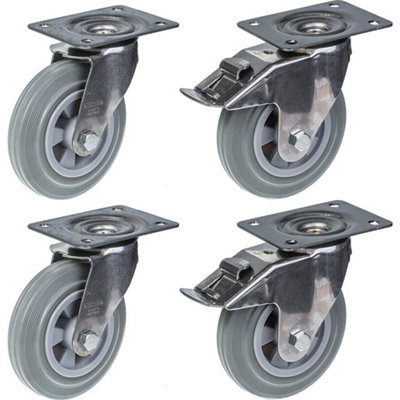 160mm 6" stainless steel castor grey rubber, swivel & brake, 540kg, set of 4