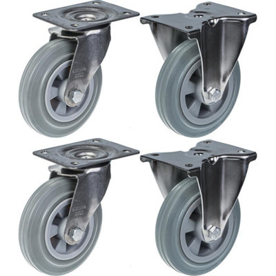 160mm 6" stainless steel castor grey rubber, swivel & fixed, 540kg, set of 4