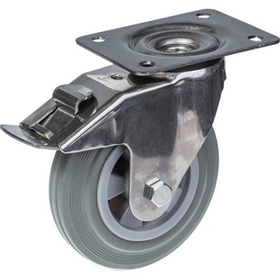 160mm 6" stainless steel castor grey rubber, swivel with brake, 135kg