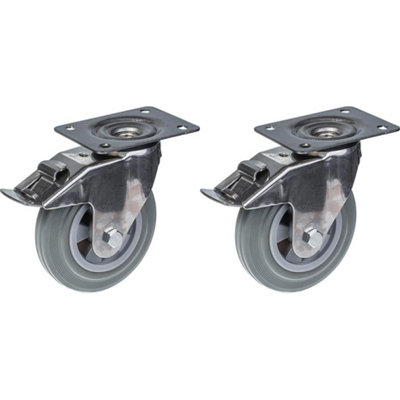 160mm 6" stainless steel castor grey rubber, swivel with brake, 270kg, set of 2