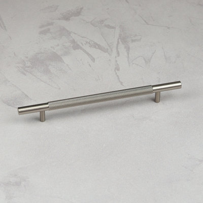 160mm Brushed Nickel Knurled Cabinet Handle Textured Grey Cupboard Door ...