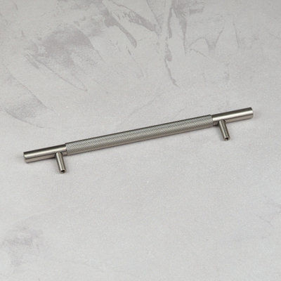 160mm Brushed Nickel Knurled Cabinet Handle Textured Grey Cupboard Door ...