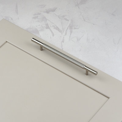 160mm Brushed Nickel Knurled Cabinet Handle Textured Grey Cupboard Door ...