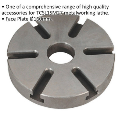 160mm Face Plate - For Use With ys08834 Metalworking Lathe - Chuck Accessory