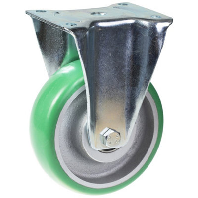 160mm fixed castor with green convex elastic polyurethane on cast iron ...