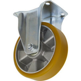 160mm Fixed Plate Castor Wheel - 50mm Tread - Non-Marking Aluminium & PU Plastic