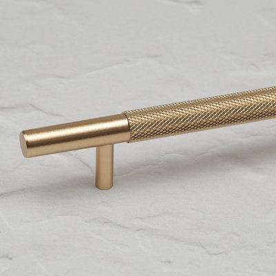 160mm Gold Brass Knurled Cabinet Handle Textured Cupboard Door Drawer T-Bar Pull Wardrobe Furniture Replacement Upcycle