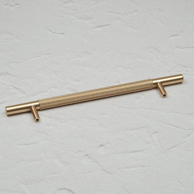 160mm Gold Brass Knurled Cabinet Handle Textured Cupboard Door Drawer T-Bar Pull Wardrobe Furniture Replacement Upcycle