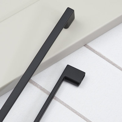 160mm Matt Black Cabinet Handle Slim Square Kitchen Cupboard Door Drawer Pull Bathroom Bedroom Furniture