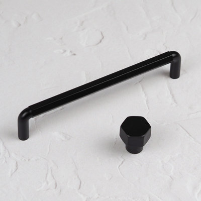 160mm Matt Black Hexagon Kitchen Cabinet Handle Cupboard Door Drawer ...