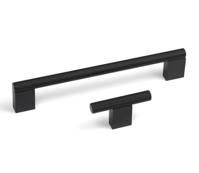 160mm Matt Black Knurled Cabinet Handle Textured Dark Boss Cupboard Door Drawer Pull Wardrobe Furniture Replacement
