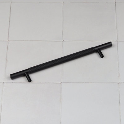 160mm Matt Black Knurled Cabinet Handle Textured Dark Cupboard Door Drawer T-Bar Pull Wardrobe Furniture Replacement Upcycle