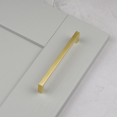 160mm Satin Brass Cabinet Handle Square Gold Kitchen Cupboard Door Drawer Pull Bathroom Bedroom Wardrobe Furniture Replacement